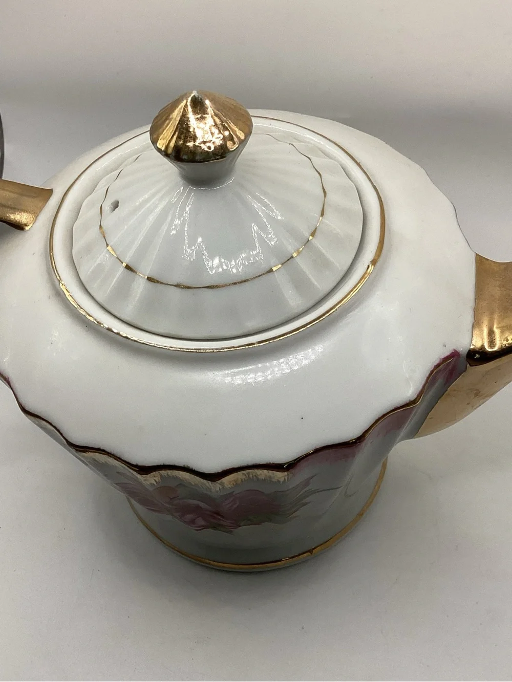 vintage Trimont Ware (Made in Japan) porcelain teapot pink roses gold trim
